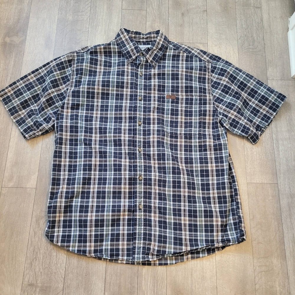 Carhartt Men's Short-Sleeve Lightweight Plaid Shirt  Large Blue Brown Cotton